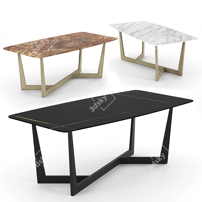 Luxury Marble Table: Calacatta, Rainforest Brown, Sahara Noir 3D model image 2