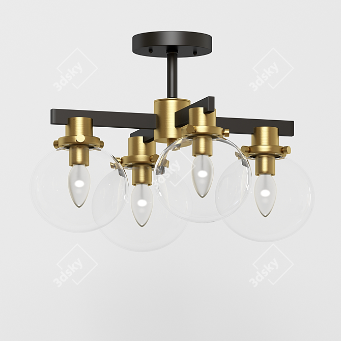 Elegant Tegan Black Gold Flushmount 3D model image 1