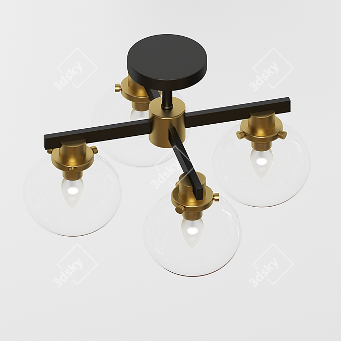 Elegant Tegan Black Gold Flushmount 3D model image 2