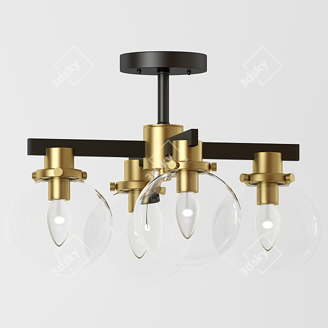 Elegant Tegan Black Gold Flushmount 3D model image 3