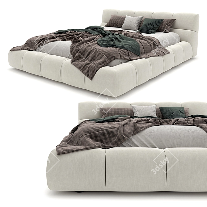 Luxury Tufty-Bed: Italian Elegance 3D model image 2