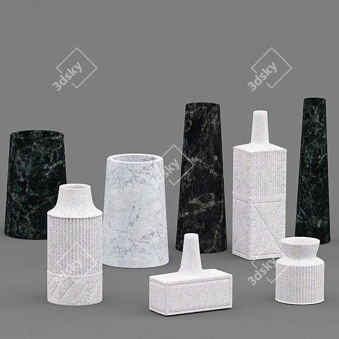 Elegant Ceramic Linework Vases 3D model image 1