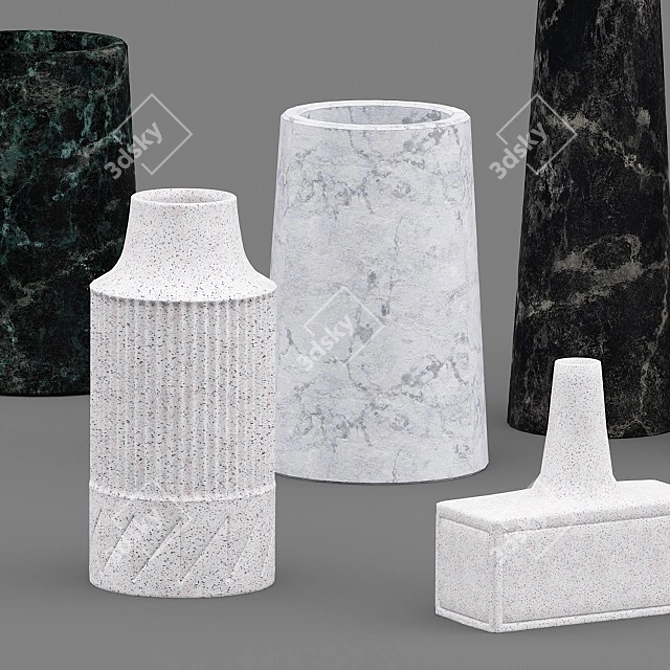 Elegant Ceramic Linework Vases 3D model image 2