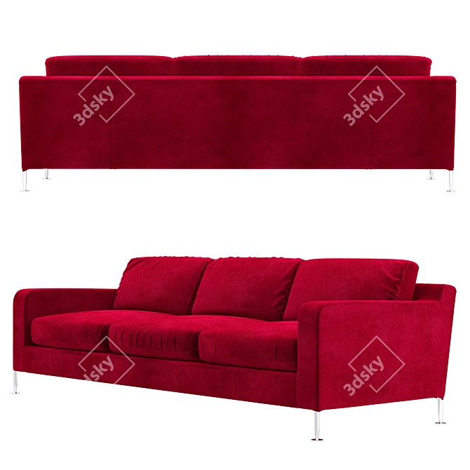 Luxurious Red Velvet Three-Seat Sofa 3D model image 2