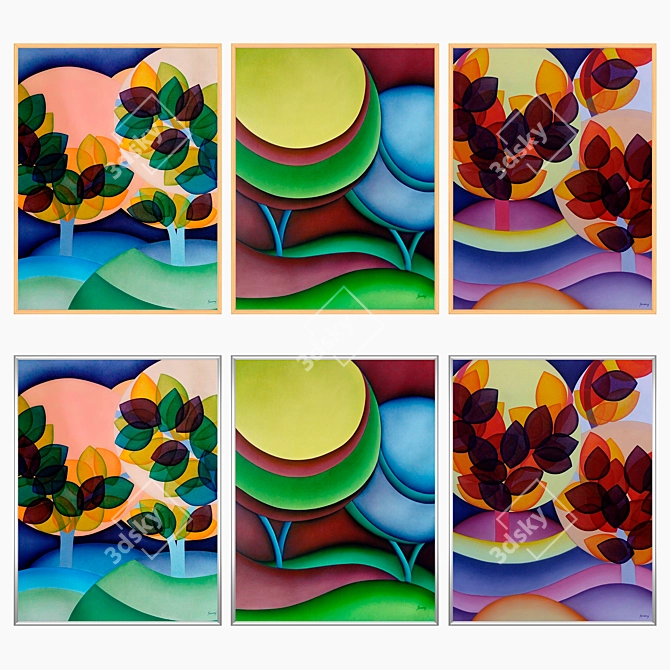 Eclectic Trio: Set of Wall Paintings 3D model image 3