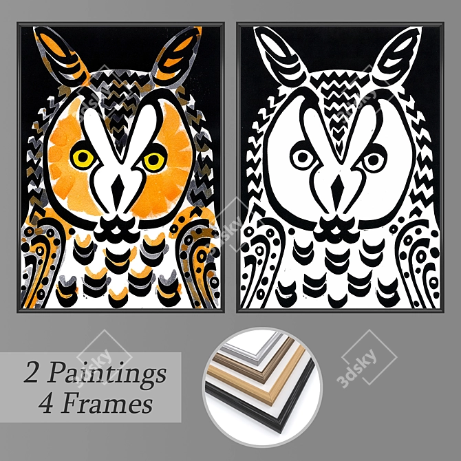 Artistic Wall Set - 2 Paintings with 4 Frame Options 3D model image 1