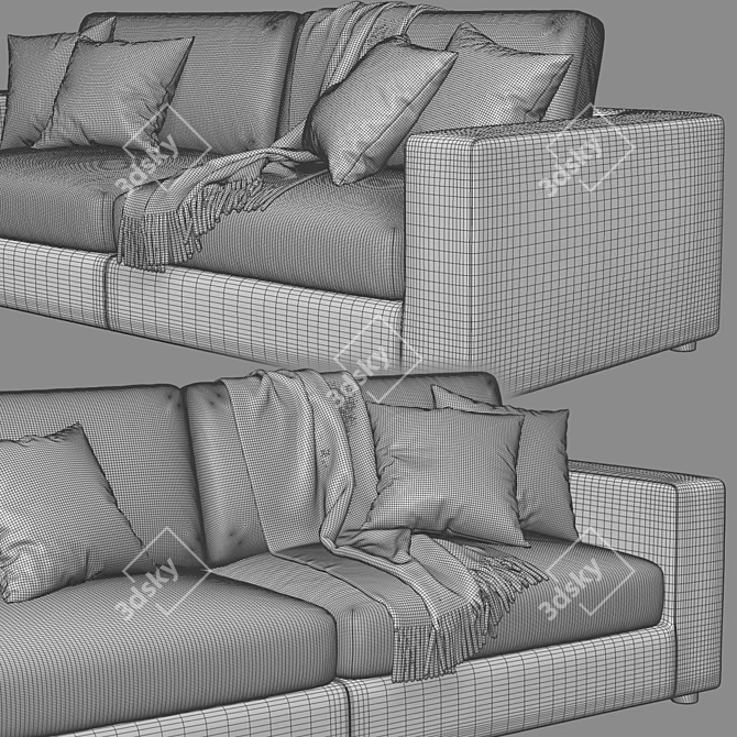 Modern Hiro 2 Seater Sofa 3D model image 2