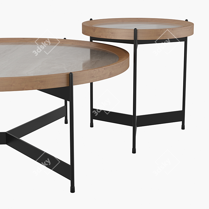 Modern Ash Wood and Marble Coffee Table 3D model image 2