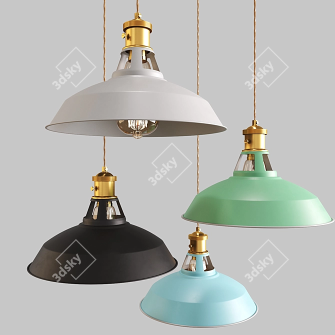 Scandinavian Pendant Lights: Black, Gray, Green, Blue. 3D model image 1