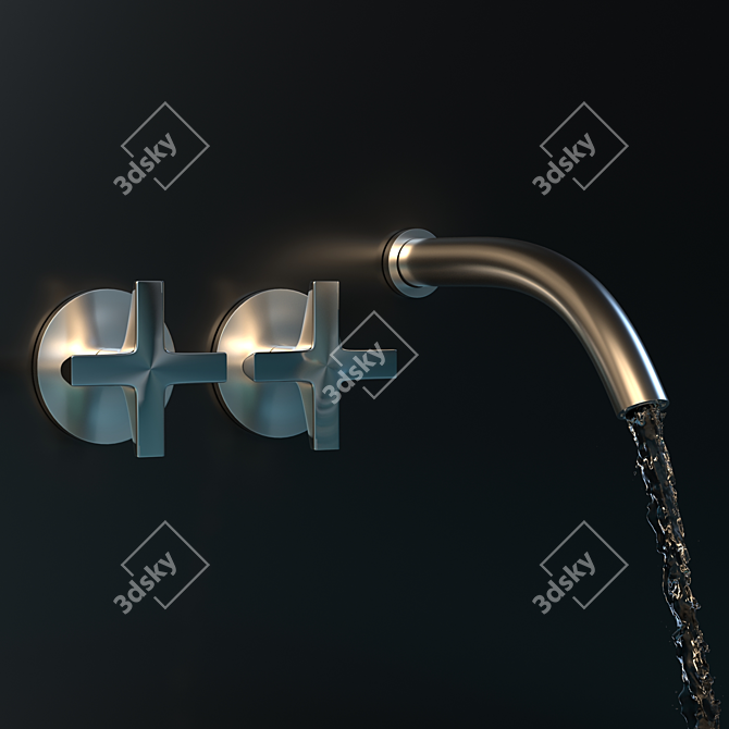 Sleek Wall Mounted Dual Handle Mixer 3D model image 2