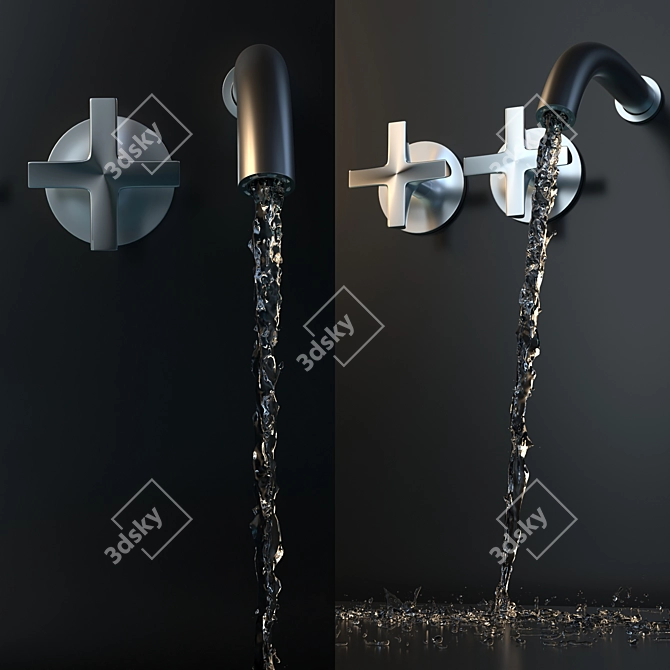 Sleek Wall Mounted Dual Handle Mixer 3D model image 3