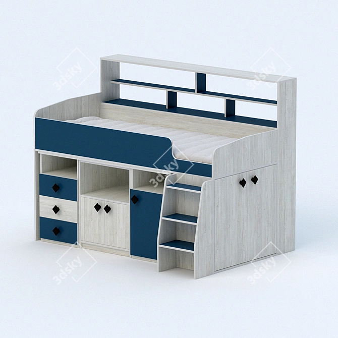 5-Piece Kids Loft Bed Set 3D model image 1