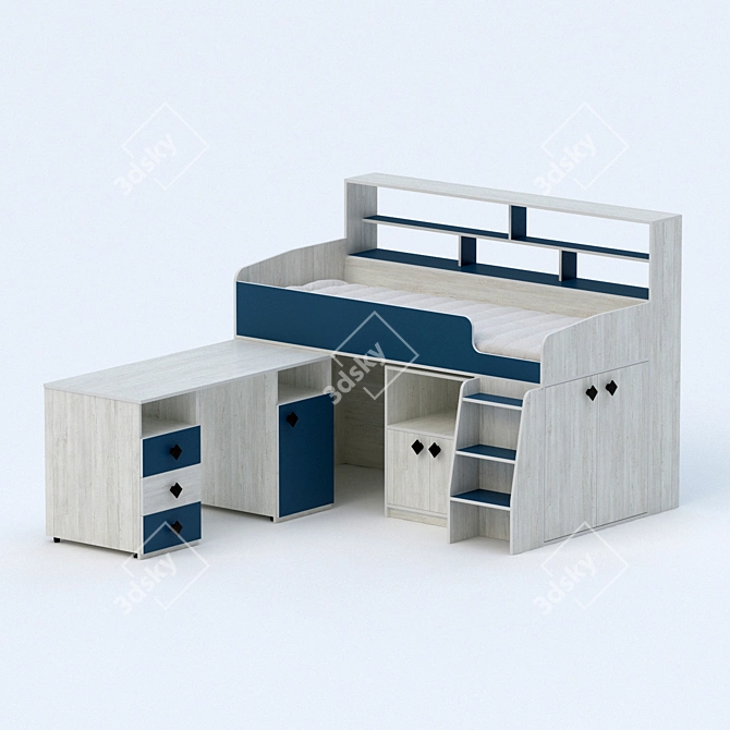 5-Piece Kids Loft Bed Set 3D model image 2