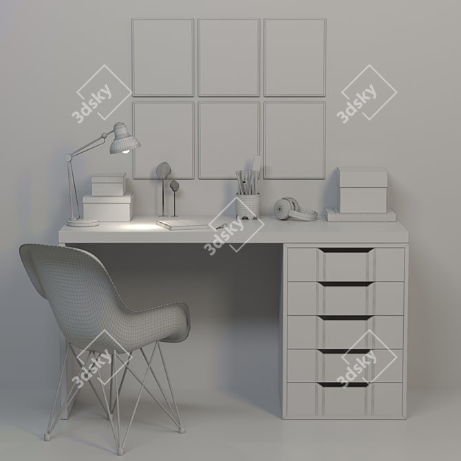 Modern Office Furniture Set: Desk, Chair, Bookshelf, Library, Lamp 3D model image 2