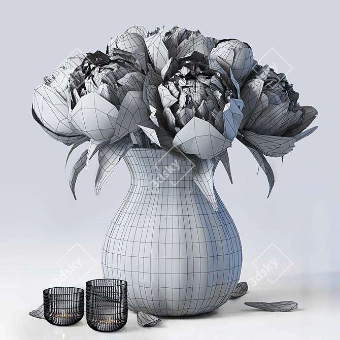 4-Piece Flower Set: Versatile 3D Models 3D model image 4