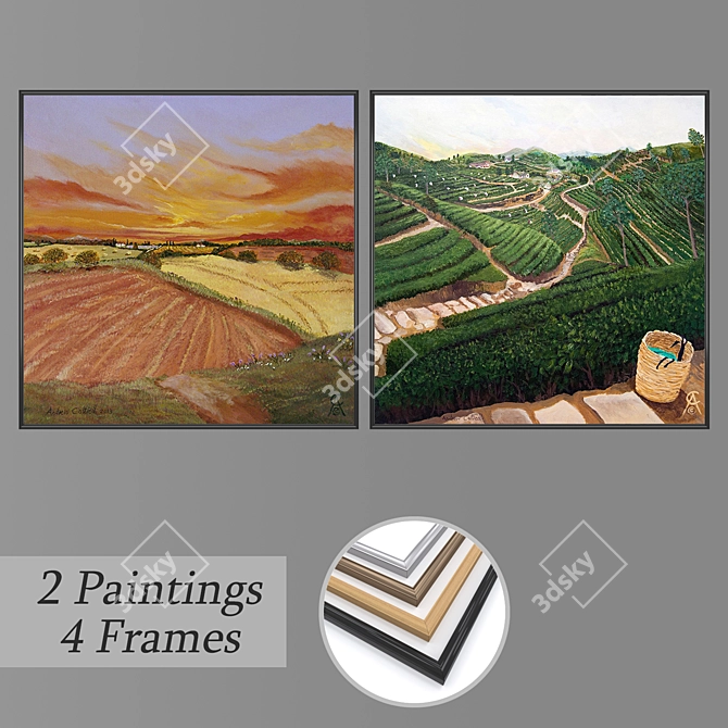 Modern Wall Art Set w/ Frames 3D model image 1