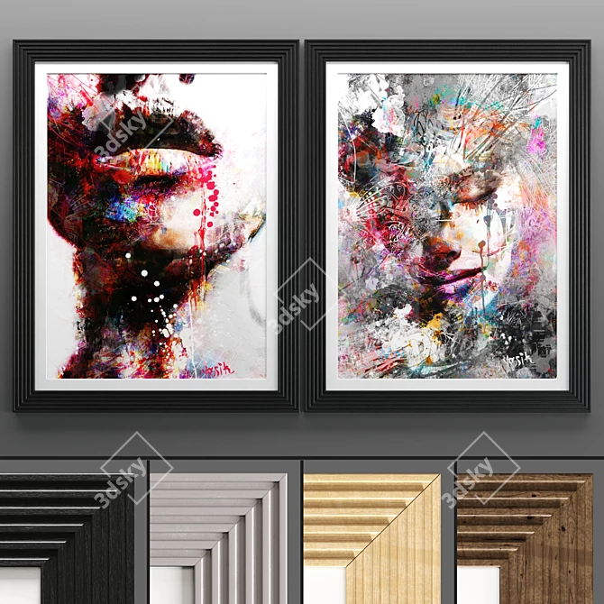 Art Frame 596: 2 Frames with Textured Design 3D model image 1