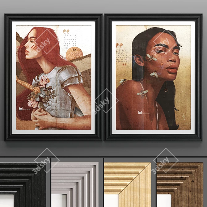 Modern Art Frame 601: 2 Frames with 4 Textures 3D model image 1