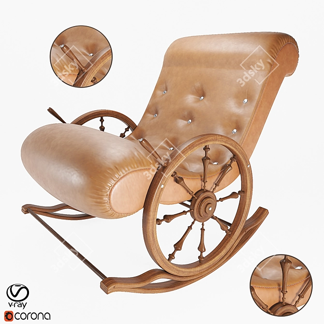 Elegance in Motion: Russian Leather & Wood Rocking Chair 3D model image 1