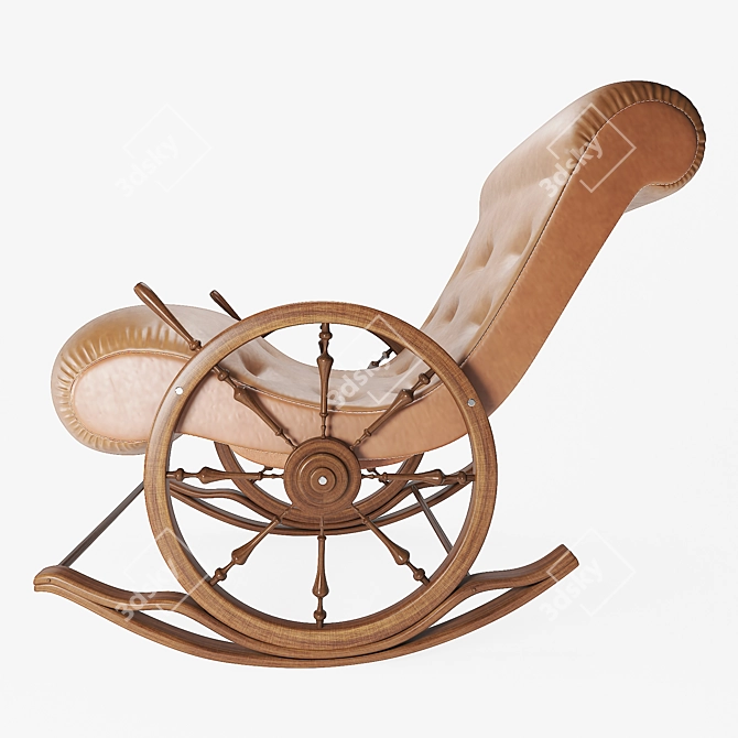 Elegance in Motion: Russian Leather & Wood Rocking Chair 3D model image 2