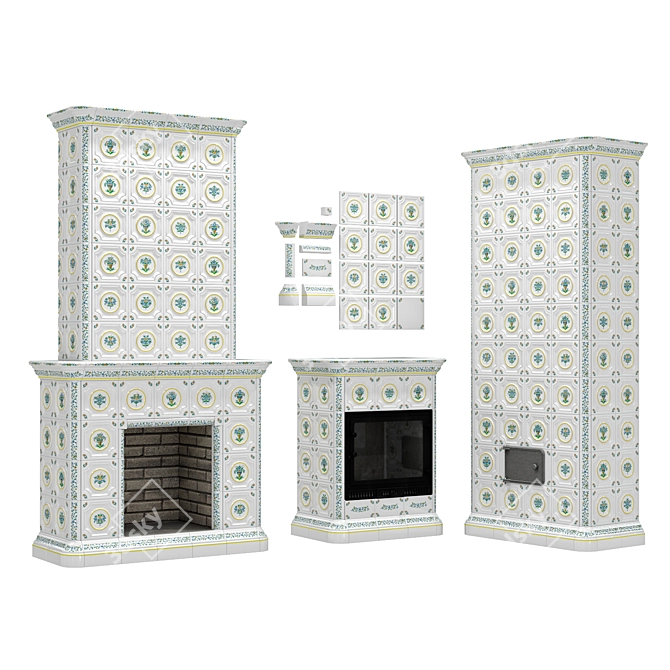 Provence Tiles Fireplaces & Stove 3D model image 1