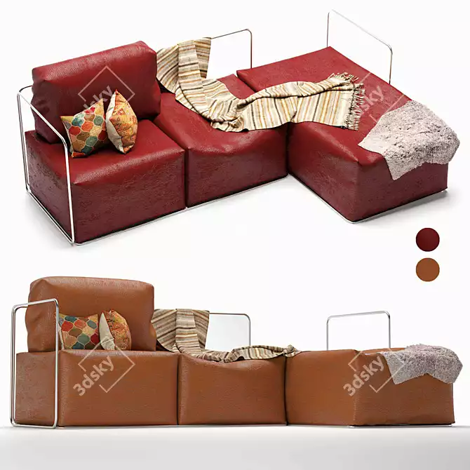 Elegant Leather Sofa with Resting Unit 3D model image 1