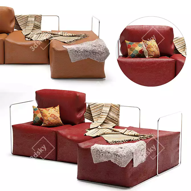 Elegant Leather Sofa with Resting Unit 3D model image 2