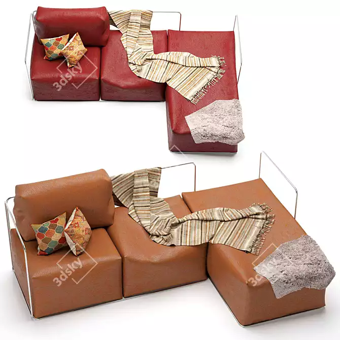 Elegant Leather Sofa with Resting Unit 3D model image 3