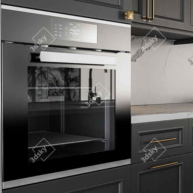 Elegant Gray-Gold Kitchen Set 3D model image 3
