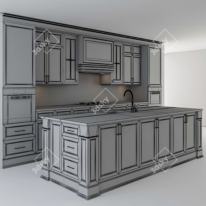 Elegant Gray-Gold Kitchen Set 3D model image 4