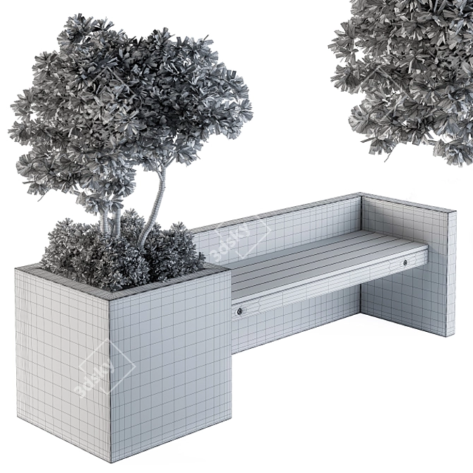 Urban Oasis: Bench with Plants 3D model image 4