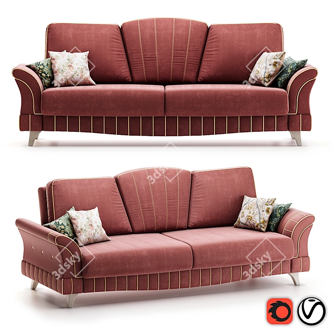 Title: Monroe 3-Seater Velvet Sofa 3D model image 1