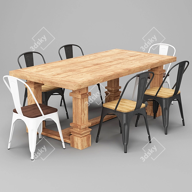Contemporary Dining Table Set 3D model image 1