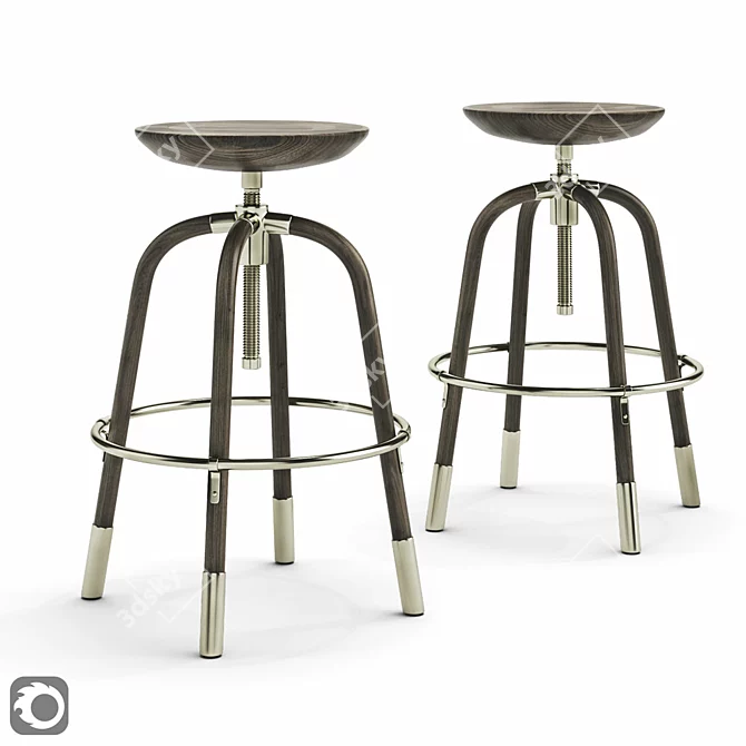 Sleek Black Adjustable Stool 3D model image 2