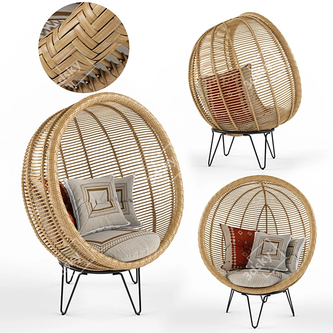 Cozy Rattan Cocoon Chair 3D model image 1