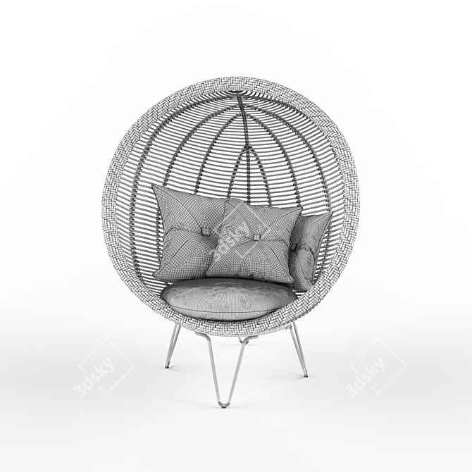 Cozy Rattan Cocoon Chair 3D model image 2