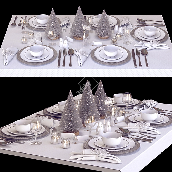 European-inspired New Year's Table Set 3D model image 1