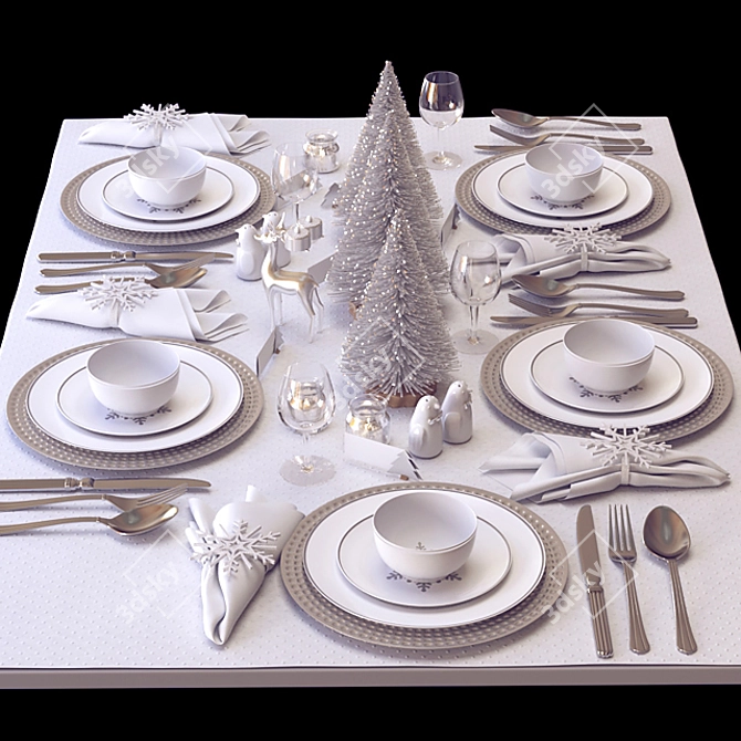 European-inspired New Year's Table Set 3D model image 3