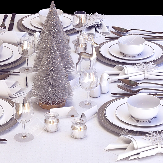 European-inspired New Year's Table Set 3D model image 4