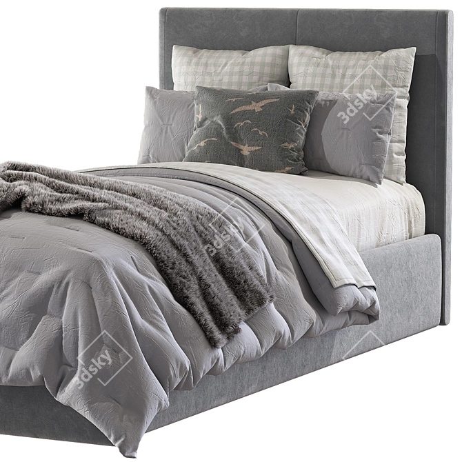 Modern Gray Headboard Bed 3D model image 4