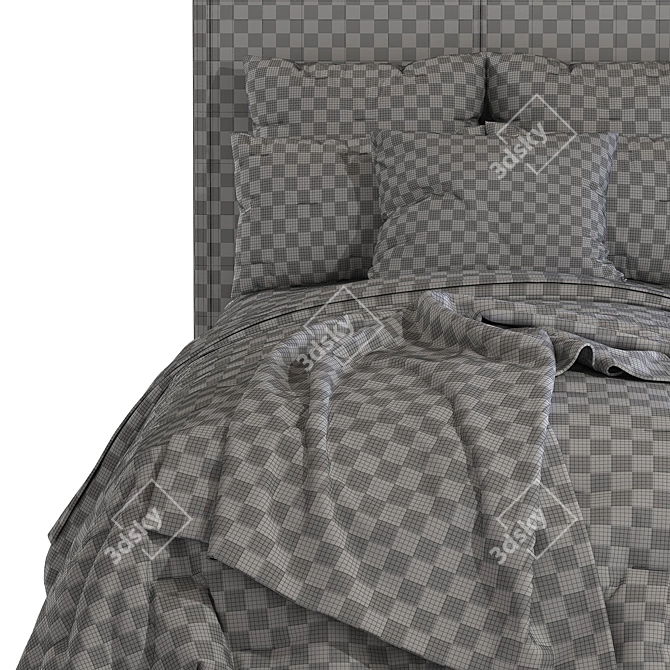 Modern Gray Headboard Bed 3D model image 5