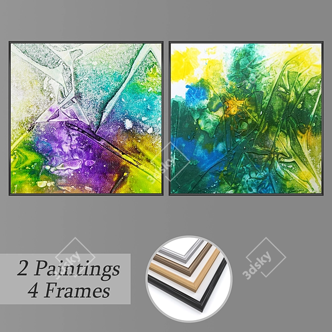 Title: Multi-Panel Art Set with 4 Frames 3D model image 1