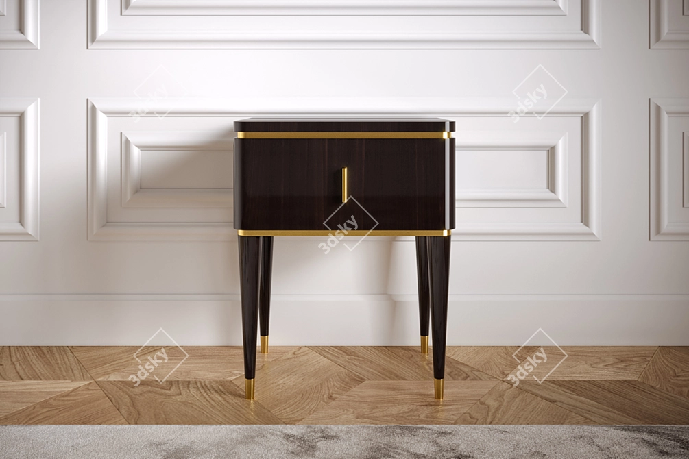 Elegant Brass-Inlaid Nightstand 3D model image 1