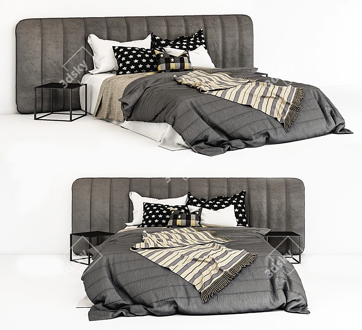 Modern Gray Bed 3D model image 2