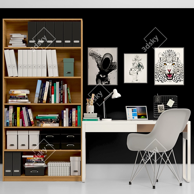 Office Furniture Set: Table, Stele, Book Chair 3D model image 1