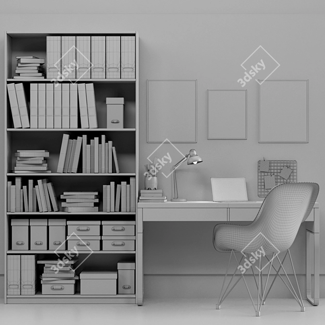 Office Furniture Set: Table, Stele, Book Chair 3D model image 2