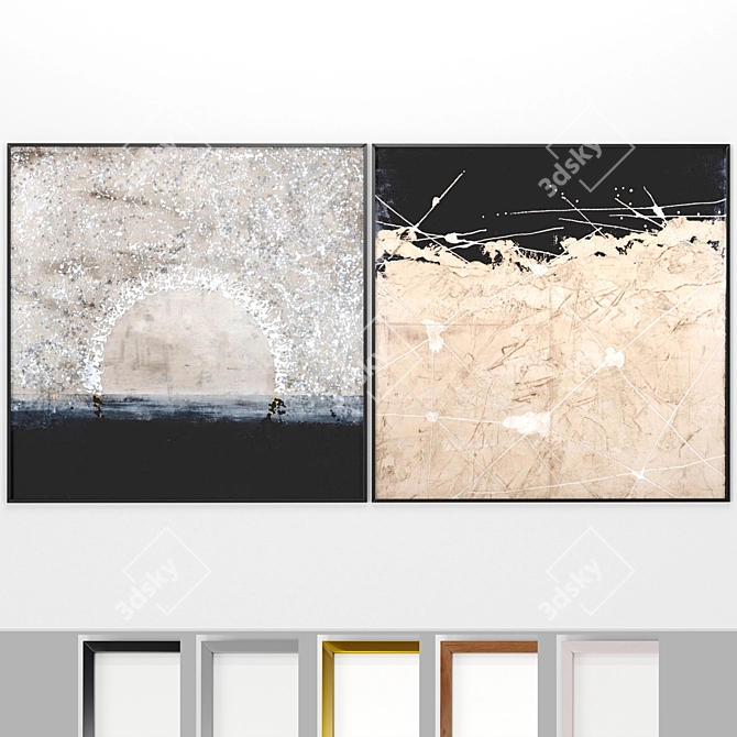 Minimalistic Framed Art - Black, Gray, Gold, Wood, White 3D model image 1