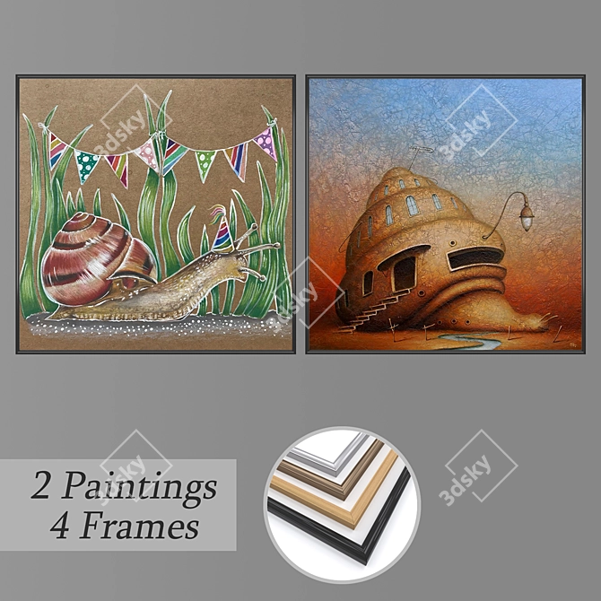 Versatile Set of 2 Wall Paintings 3D model image 1