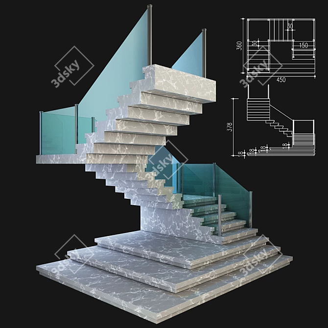 Sleek Staircase - 3D Modeled 3D model image 1