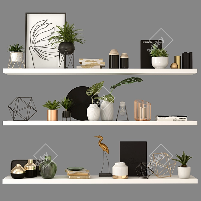 Title: Modern Floating Wall Shelves Set 3D model image 1